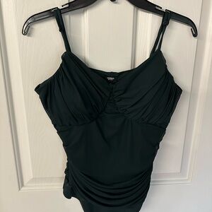 Express Dark Green Ruched Bodysuit